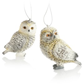 com-four® LED Owl Figurine with Glass Ball - LED Lighting for Standing - Decorative Christmas Figure