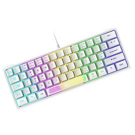60% Gaming Keyboard Mini Portable with Rainbow RGB Backlight Compact Ergonomic 62 Key Layout 19 Key Anti-ghosting Mechanical Feel Waterproof USB Wired for PC Mac Windows Gamer Laptop Typists(White)