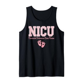 NICU Nurse Neonatal Care Pink Gingham Heart Baby Footprints Tank Top