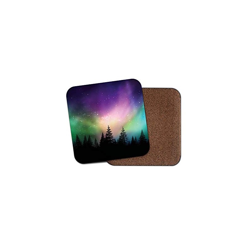 1 x Aurora Borealis Drinks Coaster - Forest Northern Lights