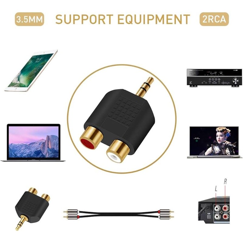 AYMBH Gold-Plated 3.5mm Male Stereo Jack to 2 RCA Female