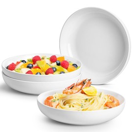 Jassceram 9.84'' Ceramic Pasta Bowls 50oz Large Porcelain Salad Bowl Serving for Cereal Soup Steak Noodle Wide Kitchen Dinnerware Plates Set of 4 Microwave Oven Dishwasher Safe,Off White