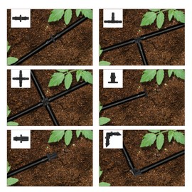 ACBungji 280pcs Drip Irrigation Fittings Kit 1/4'' Tubing (Include Straight Barbs, End Plug, Elbows, Single barbs, 4-Way, Tees) Barbed Connectors for Sprinkler Systems, Compatible Drip, Greenhouse