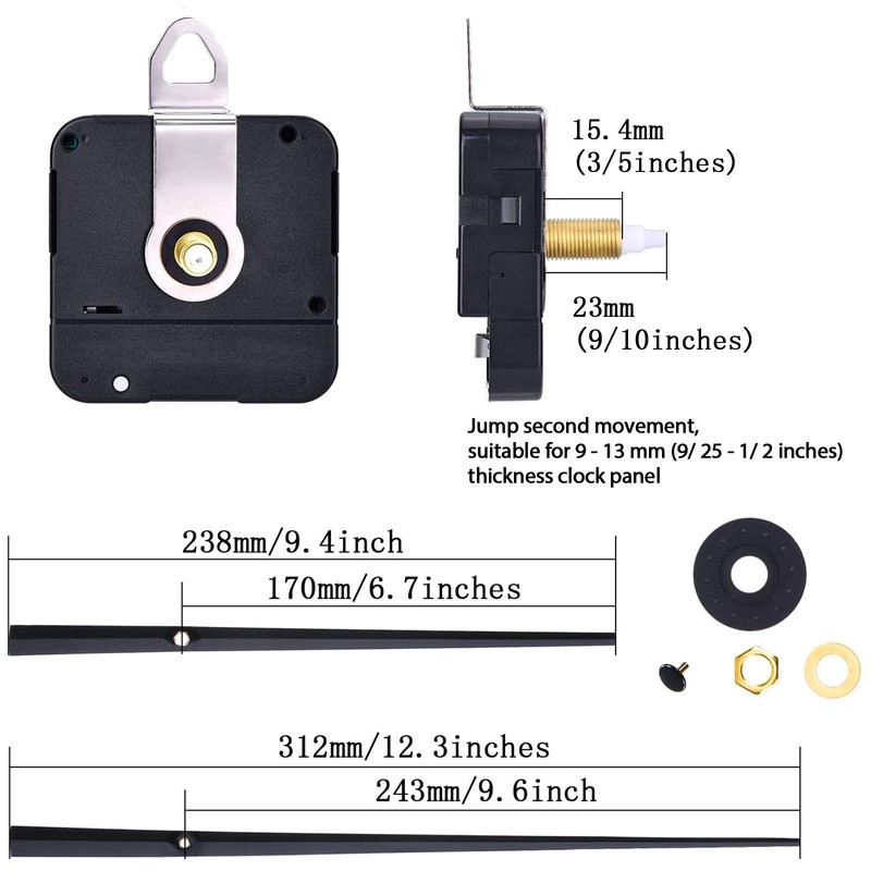 Mudder High Torque Clock Movement with 2 Hands to Fit