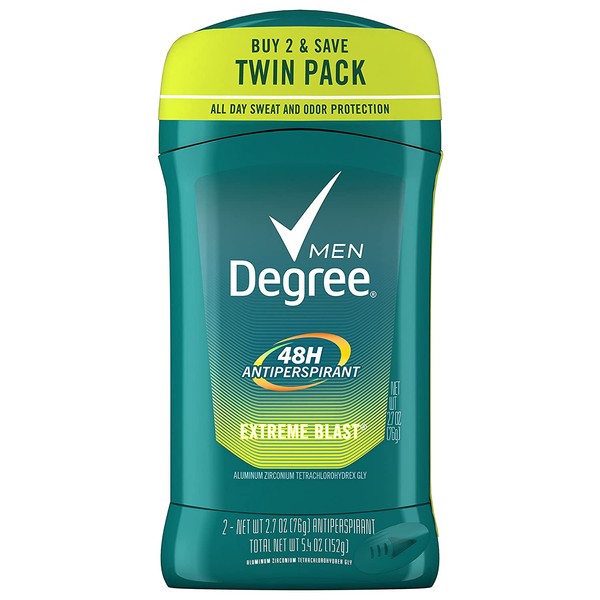 Degree Men Original Antiperspirant Deodorant 48-Hour Odor Protection Extreme Blast Mens Deodorant Stick 2.7oz, 2 Count