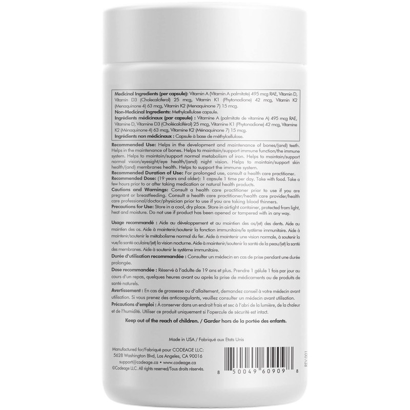 Codeage ADK Vitamin Supplement, Vitamin A, Vitamin D3 Cholecalciferol, Vitamin
