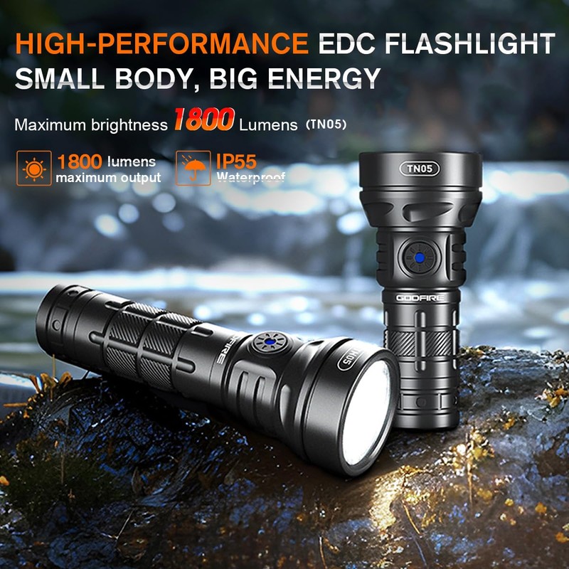SuperFire 1600 Lumen Rechargeable Flashlight, Ultra-Compact 3.5" EDC Pocket Flashlight,
