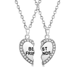 Heart Matching Necklaces for Best Friends Birthday Gifts for Women Friendship Necklaces for 2 Girls Female Bestfriend Bestie Gifts for Women Girls Best Friend Necklace Silver