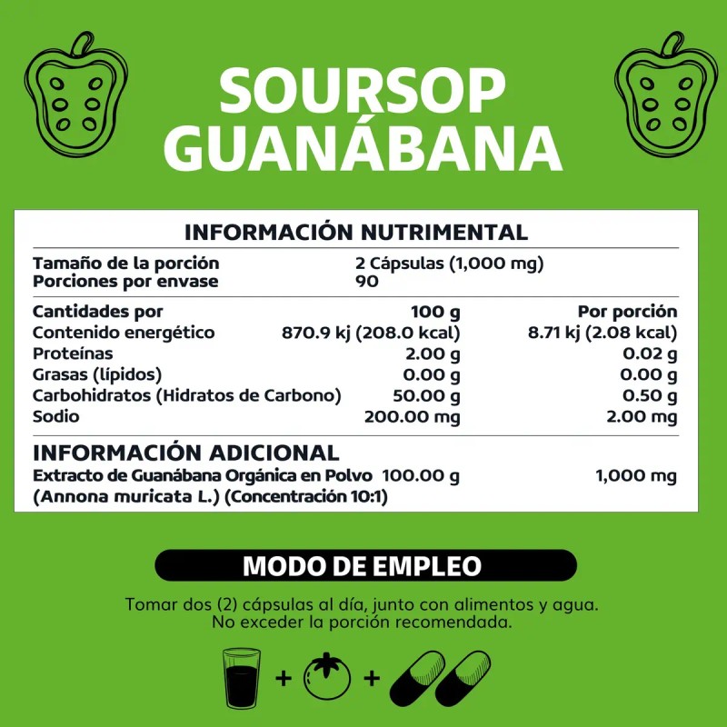 Soursop Guanábana 1000mg Beyond Vitamins Extracto Orgánico Polvo Alta Concentración
