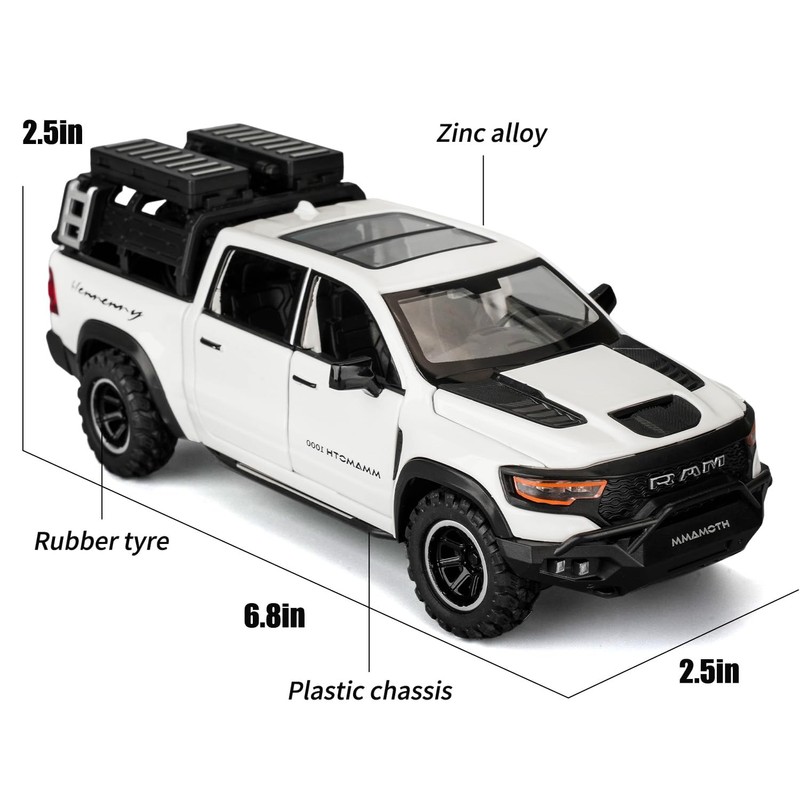 BDTCTK Dodge Ram Mammoth Pick-Up Truck Model Car, Zinc Alloy
