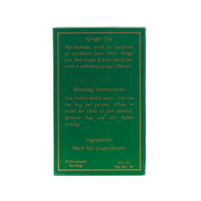 MACKWOODS GINGER FLAVOURED, SINGLE ESTATE, BLACK TEA IN 25 ENVELOPED