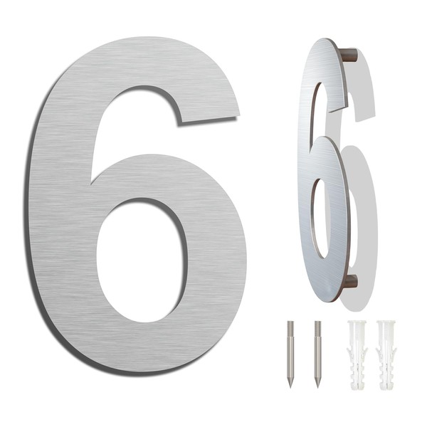 Brushed Modern House Number -6 Inch 152mm Height, Made of