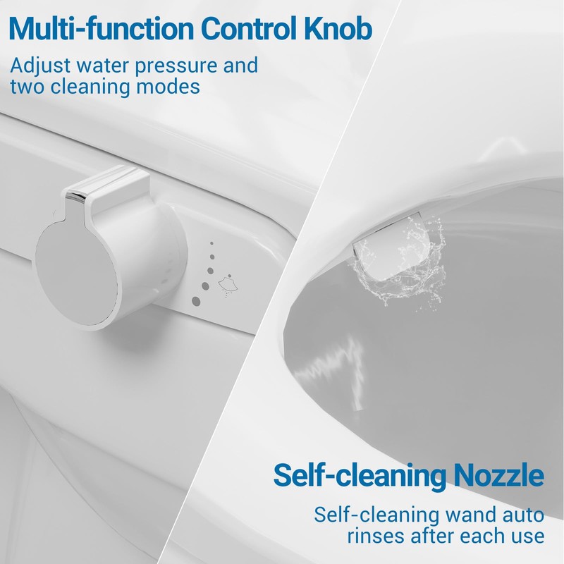 Homfan Non-Electric Round Bidet Toilet Seat with Self-Cleaning Dual Nozzles,