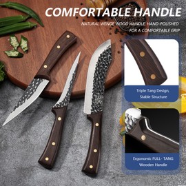 ZJIANKJ Professional 3PCS Butcher Knife Set, Very Sharp Meat Cleaver Knife & Boning knives with Knife Sheath, Meat Cutting knives for Home, Camping, BBQ Gift for Men