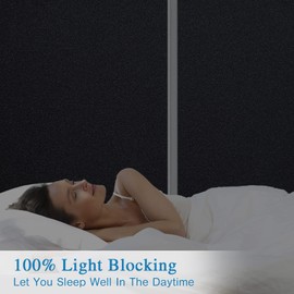 Coavas Total Blackout Window Film 100% Light Blocking Removable Sun Heat Blocking Window Tint Static Cling Window Cover for Glass Room Darkening Privacy Home Day Sleep, Black, No Glue, 35.4 x 157.5 In