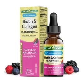 Biotina y Colágeno Líquido de Spring Valley para Piel, Cabello y Uñas con Sabor a Moras                                                               