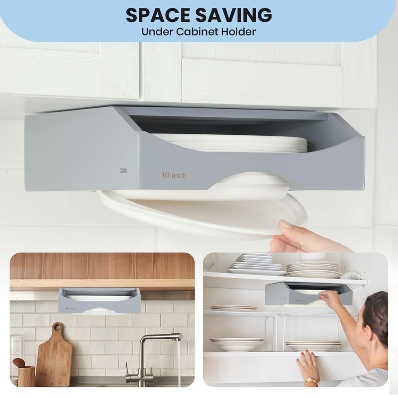 CKIU 10-inch Paper Plate Dispenser Under Cabinet, Bamboo Paper Plate