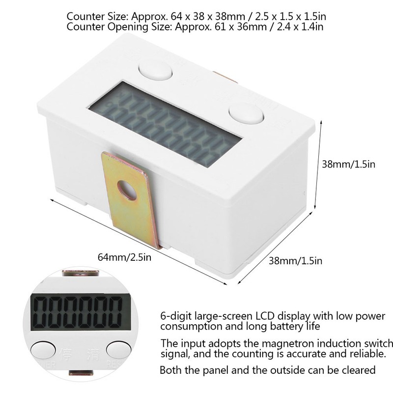 BERM Magnetic Induction Plastic Counter 6 Digits Digital Display 0-999999