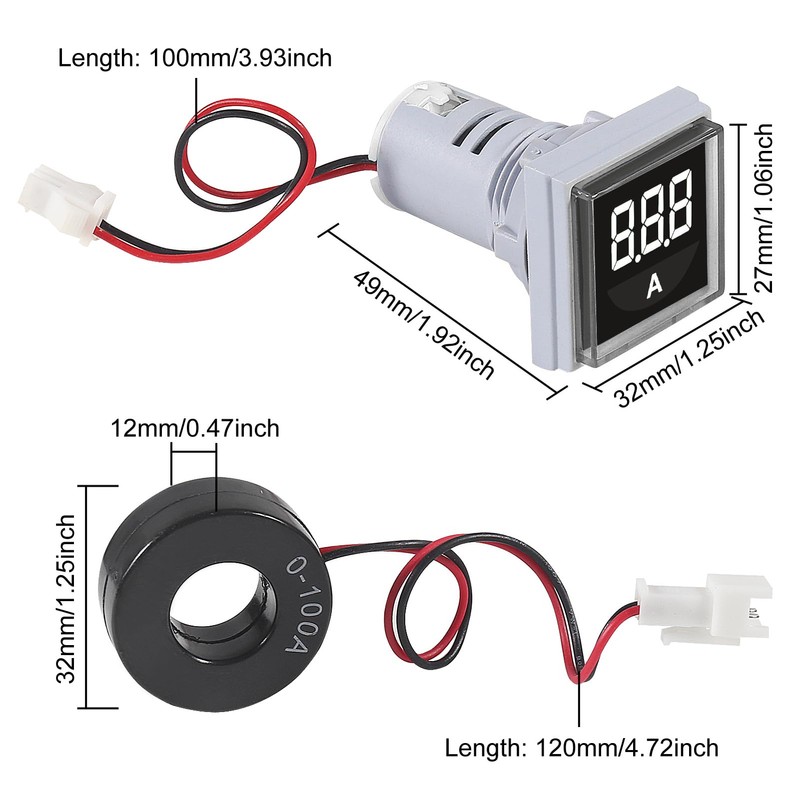 XIITIA 3pcs 60-500V 0-100A AC Digital Ammeter Voltmeter, 22mm Square