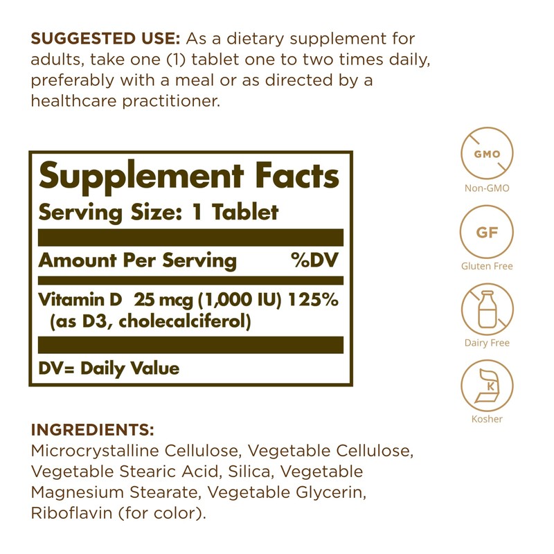Solgar Vitamin D3 (Cholecalciferol) 25 mcg (1000 IU) - 90