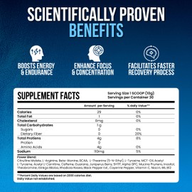 LIMITLESS X ONESHOT Pre Workout Powder for Men and Women - BCAAS Amino Acids Supplement Powder, 200mg Caffeine Powder, Beta Alanine Powder, Citrulline Malate Preworkout Powder - Blue Razz - 30 Servings