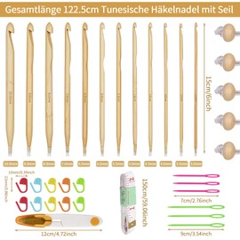 Tunisian Crochet Hook Set - 12 Pieces Bamboo Tunisian Crochet Hook with Rope 3.0-10 mm, Tunisian Crochet Hooks Set for Beginners, Crochet Hook Tunisian Set for Beginners, Crochet Hook for Tunisian