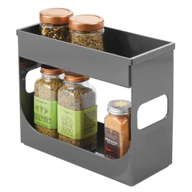 mDesign Spice Rack for Kitchen Cupboard - Extendable Kitchen Rack for Kitchen Tidy - Double Tier Spice Rack with Removable Tier - Grey