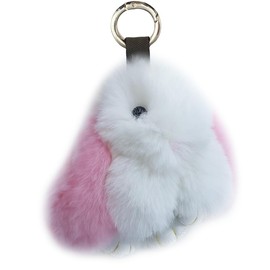 Unpafcxddyig Bunny Keychain Mini Cute artificial Rabbit fur Keychain Car Handbag Keyring 3.9in for Women,white pink