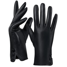 GSG SINCE 1998 Womens Chrome-free Leather Gloves Touchscreen Sheepskin Wool Lined Winter Warm Driving Gloves Black Large