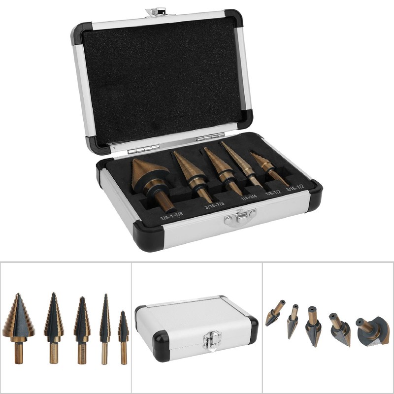 5pcs High Speed Steel Cone Step Drill Bit Metal Hole