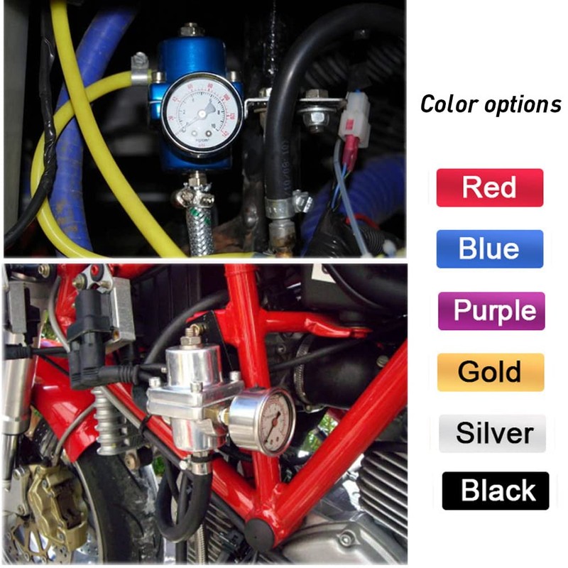 BARTOO Universal Adjustable Fuel Pressure Regulator Kit, Aluminum Fuel Regulator,