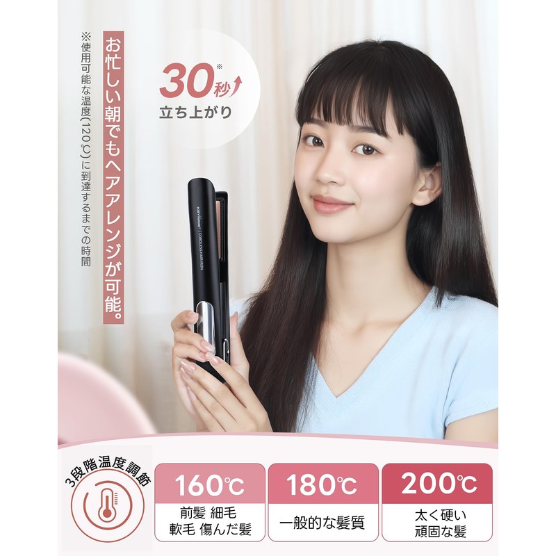 【美容師お勧め】Keynice コードレスヘアアイロン マイナスイオン搭載 静電気抑制 4800mAh ミニ ストレート カール メンズ 2way