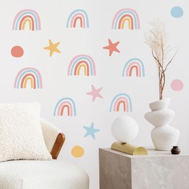 Wall Sticker for Girls Room Wall Decals DIY Boho Rainbow Star Wall Stickers for Nursery Wallpaper Kids Bedroom Classroom Window Wall Decor 10 Sheets