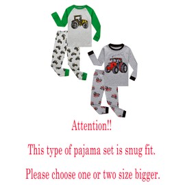 Family Feeling 4 Piece Little Boys Long Sleeve Pajamas Sets 100% Cotton Tractor Pyjamas Kids Pjs Size 6 Grey