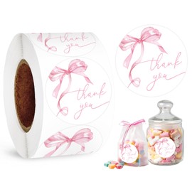 Whaline 500Pcs Pink Bow Thank You Sticker Watercolor Bowknot Paper Decal Cute Adhesive Seal Sticker Decor for Party Favor Small Business Supplies, 1.5 in