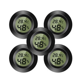 5PCS Mini Digital Indoor Thermometer, Digital Hygrometer, Temperature and Humidity Monitor for Home, Children's Room, Guitar Incubator, Reptiles, Car Greenhouse, Black