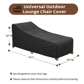iBirdie Outdoor Lounge Chaise Chair Cover 74L x 34W x 32H inch Waterproof Patio Furniture Covers Lawn Pool Chair Cover 1 Pack Black