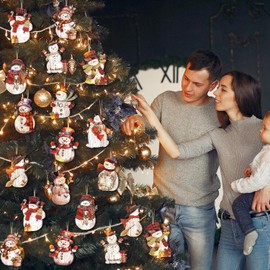 Pack of 36 Rustic Christmas Ornaments Snowman Wooden Ornaments Vintage Christmas Decorations Snowman Christmas Decorations Snowman Wooden Cutouts for Home Farmhouse Christmas Tree Party Decor