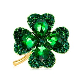 St. Patrick's Day Clover Leaf Brooch Pin Rhinestone Shamrock Brooch Lucky Lapel Pins for Women Jewelry Dress Accessories