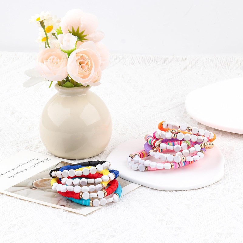 ALUNME 10 Pcs Handcrafted Clay Beaded Bracelets, Music Fan Collection,