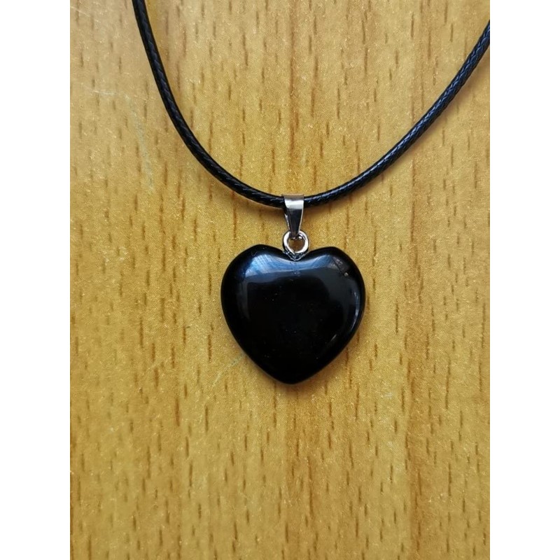 RICHARD-911 Collar Cadena Corazón Obsidiana Cuero Trenzado Joyería Pareja Amistad