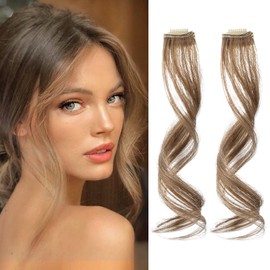 Flufymooz Side Air Bangs,2PCS Clip in Bangs Front Side Bangs Set Long Temples， Bangs Hair Clip on Fringe Bangs with Temples Synthetic Long Dragon beard Bangs Hair 12 inch （Dark Blonde）