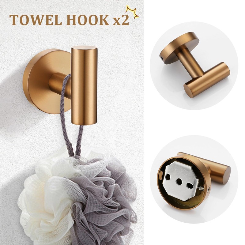 TURS Brushed Rose Gold 5 Piece Bathroom Hardware Set, SUS304