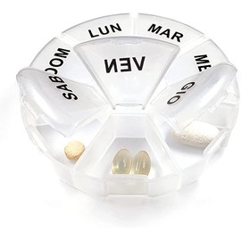 Saraoriginalshop Runder Pillendose für wöchentlich Italienisch, luftdichter Verschluss, 7 Fächer, 7 Organizer, für Reise- und Speichermedizin