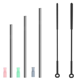 WQSS AOEIU Reusable Silicone Straw Brush Set,Straw Cleaner,Pipe Cleaners,Extra Long Straw Cleaner Brush for Cleaning,3 Metal Straws,3 Silicone Tips,2 Straw Brushes
