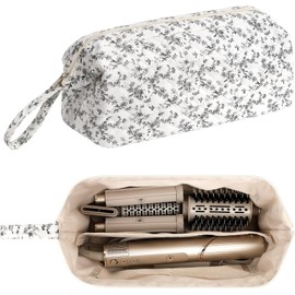 Shark Flex Style Case - Organizador acolchado de herramientas para el cabello para mujer, funda de transporte portátil para accesorios de rizador plano, Black Flowers, 13.8 x 7.8 x 5.9 inches