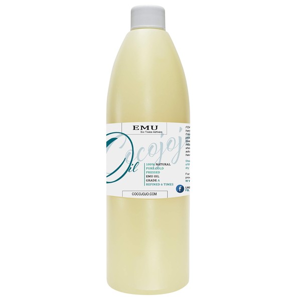 Emu Oil - 100% Pure Australian Rendered Natural Deodorized Unscented Bulk Creamy Carrier Oil - 16 oz 1 LB - Hair Face Body Skin Hair Nails Cuticles 6 Times Refined Premium Grade A - Packaging May Vary