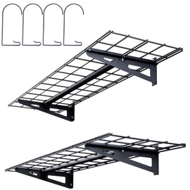 VEVOR 2-Pack Garage Shelving Wall Mounted, 1 x 4 ft Heavy Duty Garage Storage Shelves for Room Wall Shelf, 400 lbs Load Capacity Garage Storage Rack Floating Shelves with 4 Hooks
