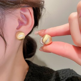 Double Sided Front Back Stud Earrings Half-ball Matte Faux Pearl Cartilage Ear Jacket Studs 2 In 1 Earring Fashion Jewelry Gifts Party Birthday (Gold)