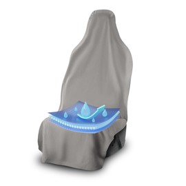 UltraSport Waterproof Towel Car Seat Cover, Universal Fit, Sweatproof & Odor-Resistant Front Seat Protector, Quick-Dry, Machine Washable for Gym, Pets, Travel, Outdoor Adventures, Gray